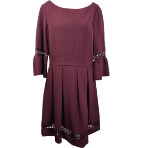 Eliza J  Burgundy Dress with Flared Sleeves Size 14